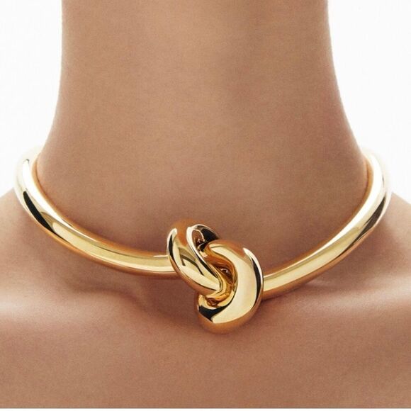 NWT Gorgeous House of Harlow 1960 Gold Knot Circle Choker Bangle Collar Necklace